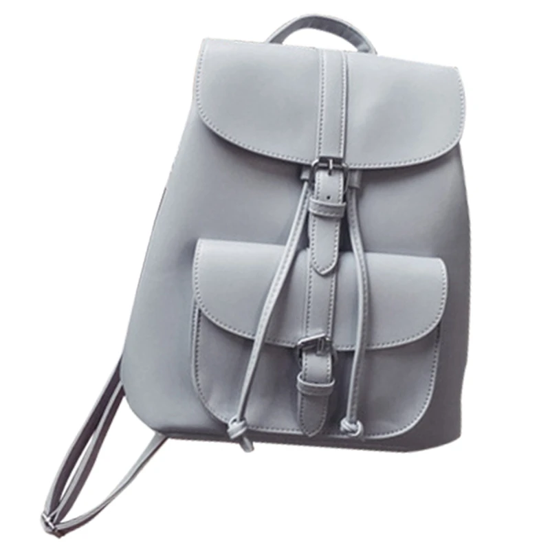 Модные Женские Pull-Rope из искусственной кожи лямка для рюкзака украшения школьный рюкзак студент сумка (светло-серый)