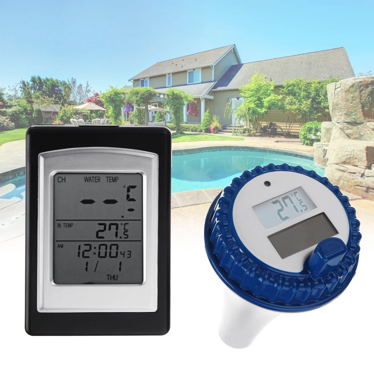 

Solar Powered Wireless Pool Thermometer Swim SPA Pond Tub Waterproof Digital LCD Backlit Floating Temperature Transmitter
