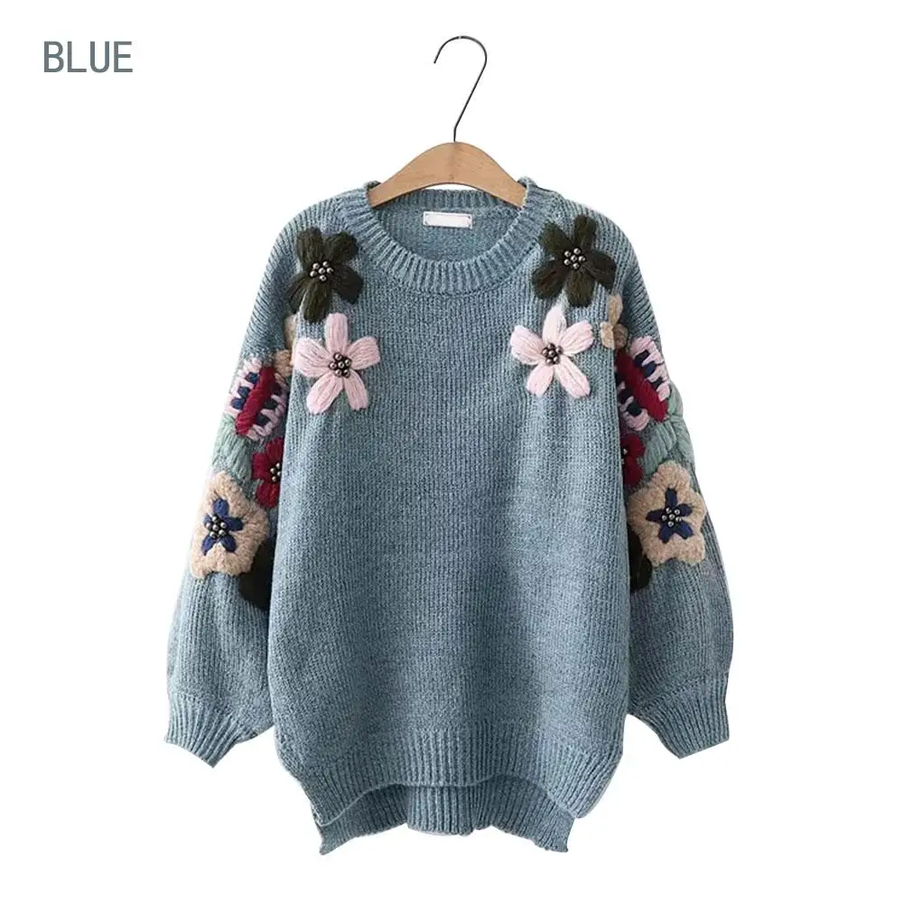 Flower Embroidery Sweater Women Fresh Fashionable Casual Warm Flower Embroidery Sweater For Female Student Autumn Winter Newly