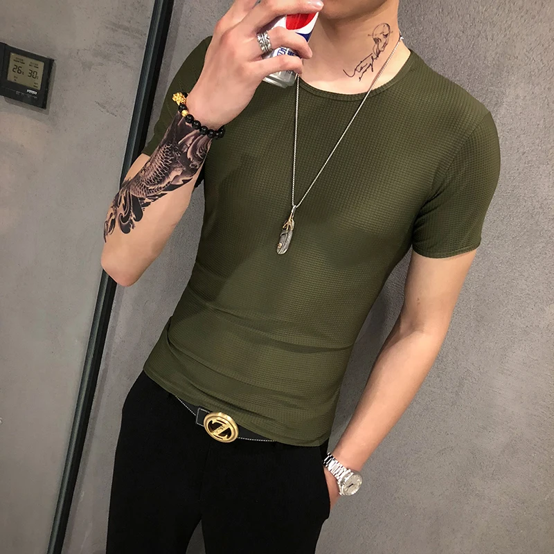 

Brand Streetwear Translucent Mesh Short Sleeve Mesh T Shirt Men 2019 Summer Casual Solid Color Tee Shirt Camisetas Hombre