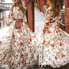 HIRIGIN женское стильное Летнее Длинное Платье в стиле бохо с цветами, пляжный сарафан для вечеринки