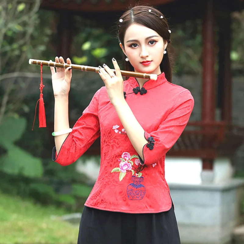 Китайская блузка Guzheng рубашки Шанхай Восточный национальный костюм семи рукавов