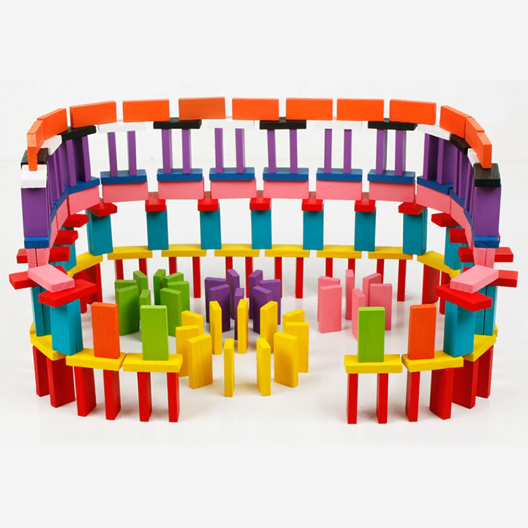 

120pcs Rainbow Wood Domino Blocks Children Wooden Toys Colored Domino Blocks Kits Early Learning Dominoes Games Educational Toys