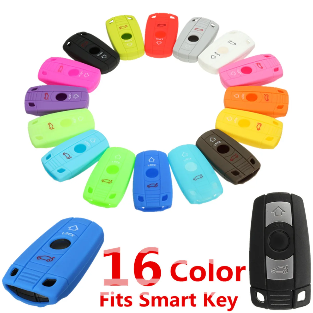 

16 Color Silicone 2 Button Smart Remote Key Case Fob Cover For BMW X1 X5 X6 W/Confort Access M3 M5