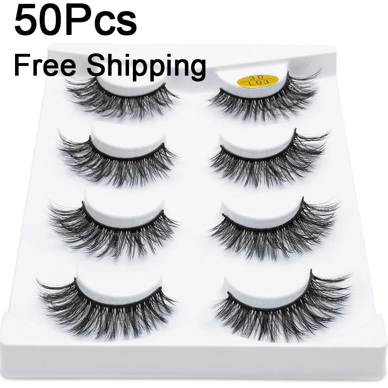 

50pcs 4 Pair Natural long Mink Eyelashes 3D Mink Lashes Thick HandMade Full Strip Lashes Volume Soft Mink Lashes False Eyelashes