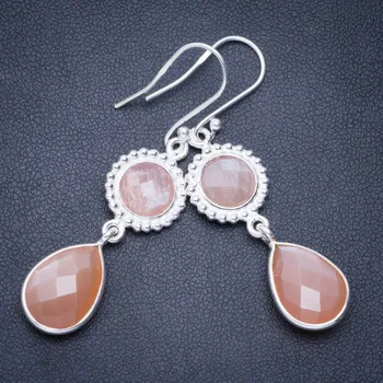 

Natural Rose Quartz Handmade Unique 925 Sterling Silver Earrings 2" A0797