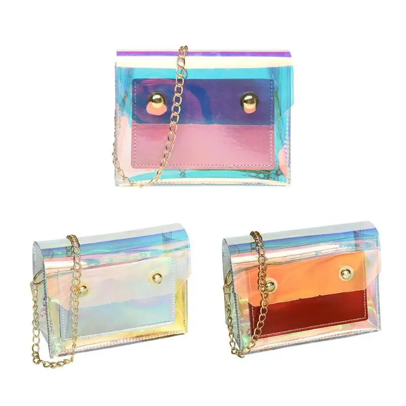 Лазерные маленькие сумки через плечо женские прозрачные ПВХ цепи повседневные сумки-мессенджеры