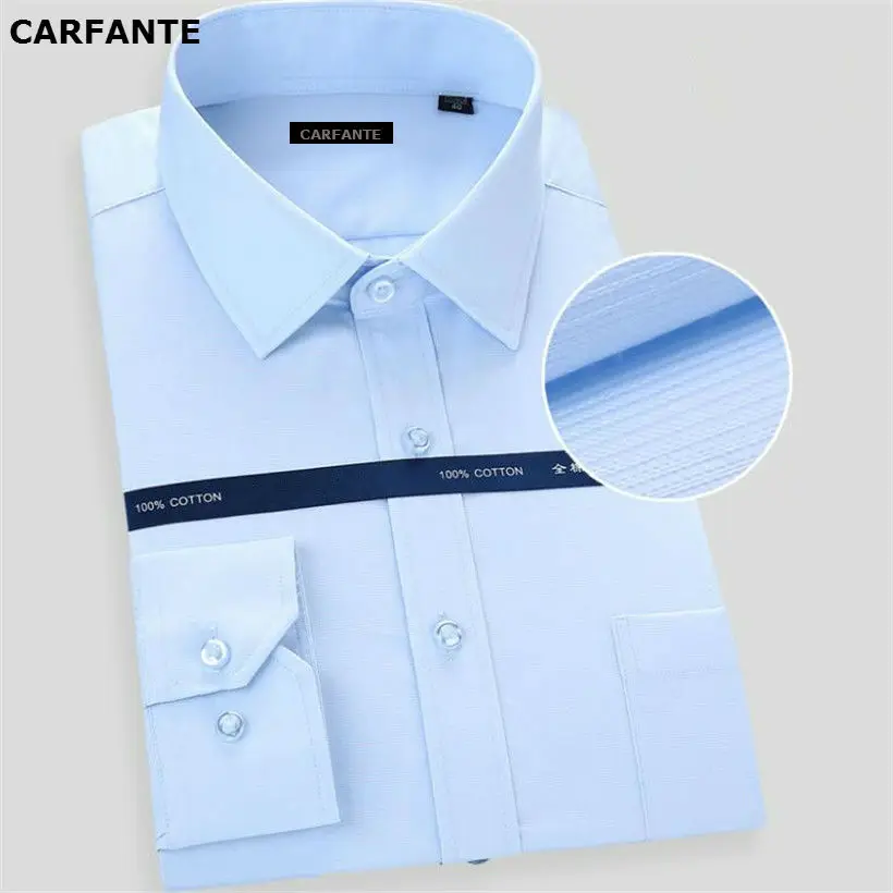 CARFANTE High Quality men 100cotton Long Sleeve Solid Dress Shirt