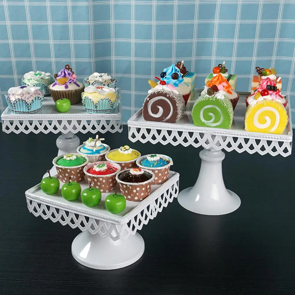 

Square Cake Display Stand European Metal Dessert Plate Snack Tray Fruit Cupcake Holder Decoration For Wedding Birthday Party