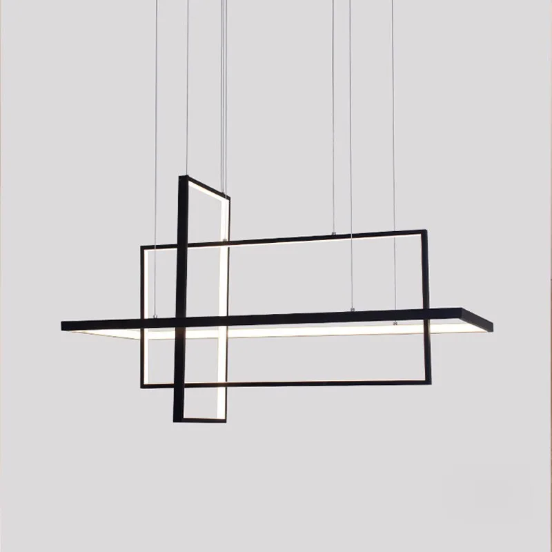 

Square Modern LED Pendant Lights For Living Room Black Bedroom Dining Square Hanging Lamp Restaurant Fixtures Luster With Remote