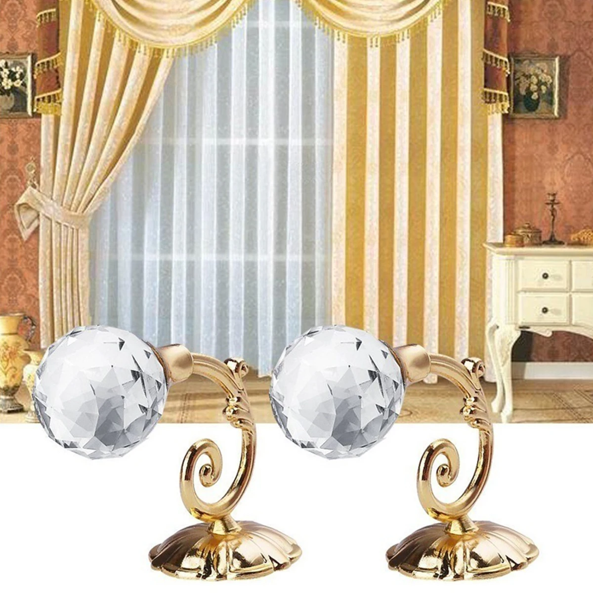 

2pcs Classical style Crystal Curtain Holder Holdback Window Drapery Tie Back Hanger Hooks Home Decoration