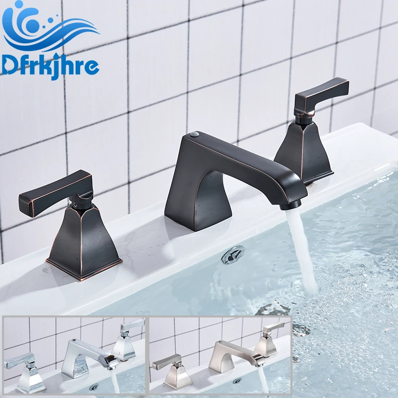 

Bathroom Basin Faucet 3pc Basin Water Taps Two Handles Three Holes Deck Mounted