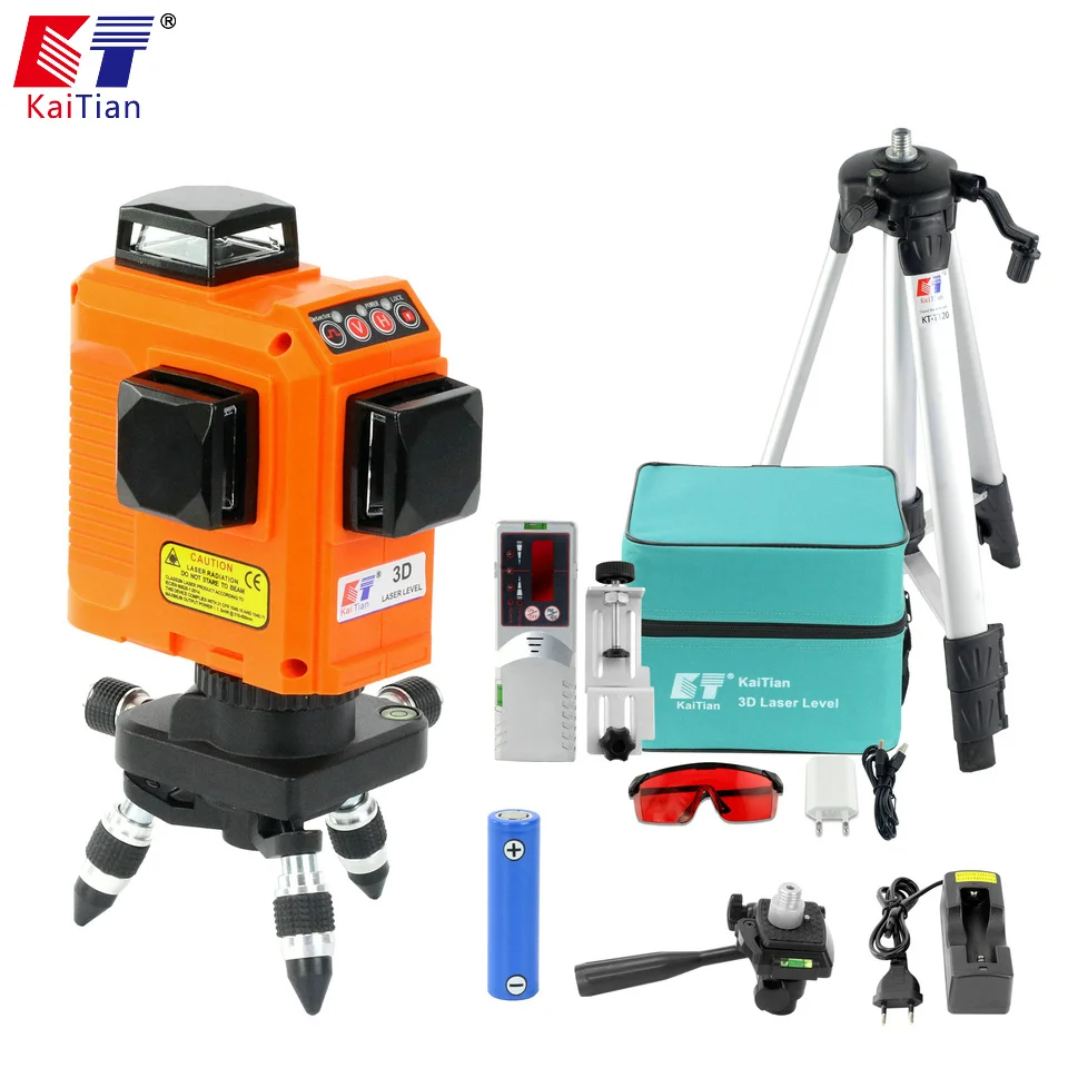 

KaiTian 12 Lines Laser Level Tripod with Battery & Horizontal And Vertical Lines Work Separately Red Lasers Beam Lines 3D Levels