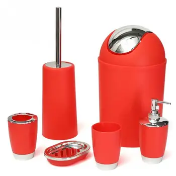 

6pcs/set Bathroom Accessory Set Lotion Dispenser Toothbrush Holder Tumbler Cup Soap Dish Toilet Brush Trash Can