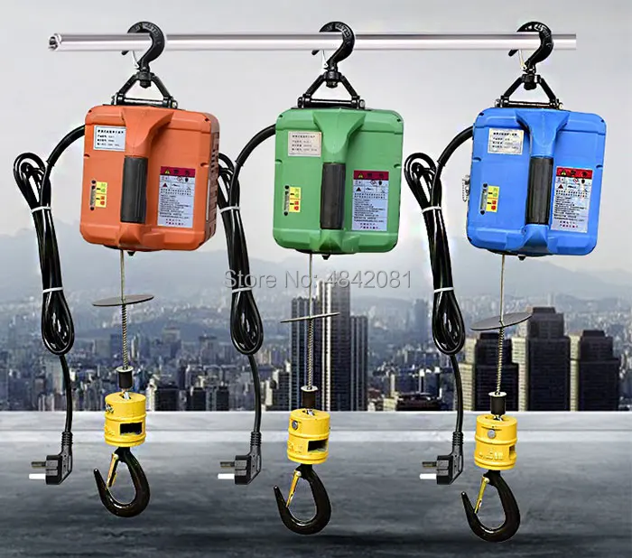 500KG 7.6M Portable electric winch hand winch traction block electric steel wire rope lifting hoist