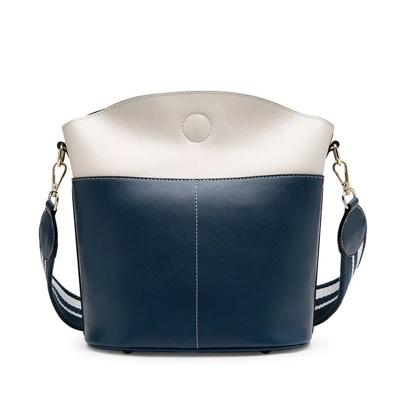 

Kajie Genuine Leather Luxury Handbags Bucket Hit Color Ladies Shoulder Messenger Crossbody Bags Designer For Women Bag Basket