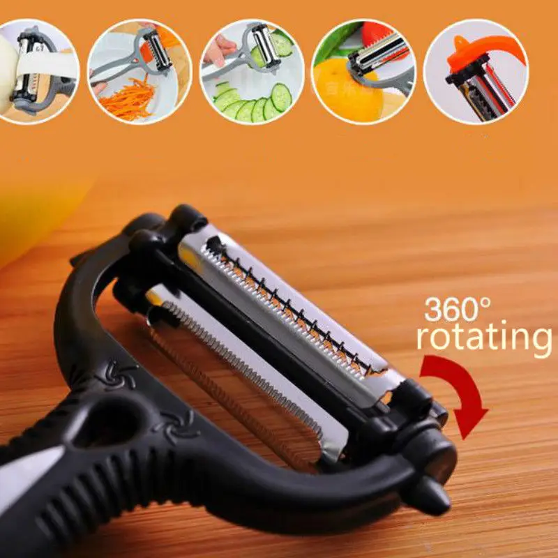 Stainless Steel Rotary Potato Peeler Vegetable Fruit Cutter Kitchen 3 Blade