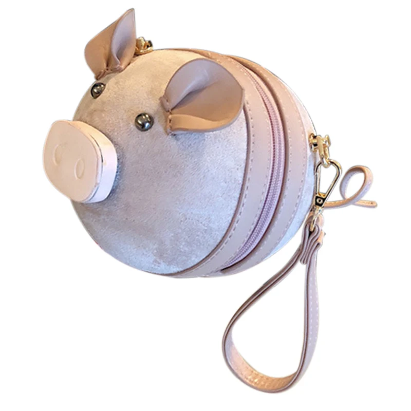 

Korean Fashion Suede Women For Bag Pig Small Round Bag Chain Female Shoulder Messenger Tote Bag Wrist Bag Party Clutch Coin Pu