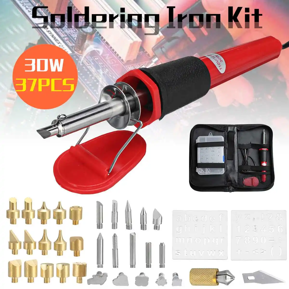 37pcs 30w DIY Adjustable Temperature Electric Soldering Iron Welding