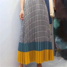 PEONFLY/Новинка года; сезон весна; плиссированные юбки в Корейском стиле с узором в клетку; модные юбки трапециевидной формы с высокой талией