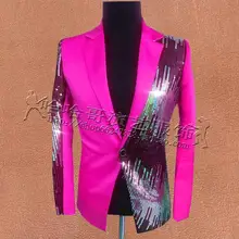 Мужские модные повседневные приталенные блейзеры Весенние Новые корейские мужские Разноцветные градиентные костюмы с блестками для певиц DS сценические куртки
