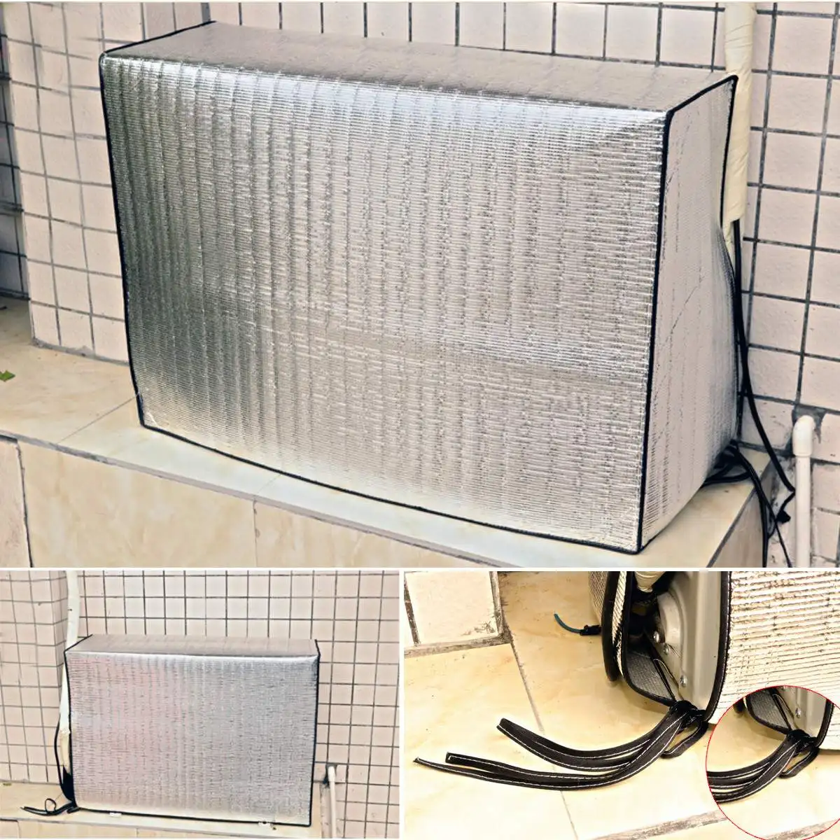 

Aluminum PVC Air Conditioner Dust Cover Double Sided Outdoor Hood External Waterproof Sunproof Clean Protective Cover 5 Sizes