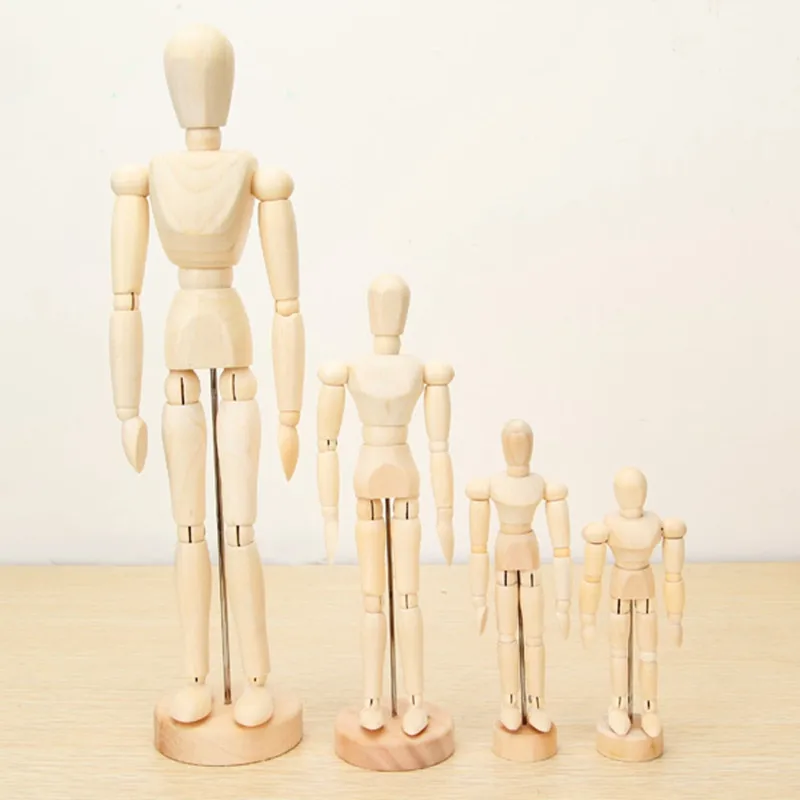 

Wood Dolls Brand New Wooden Jointed Doll Man Artist Figures Model Painting Sketch Cartoon Blockhead Jointed Model Puppet 4 Sizes
