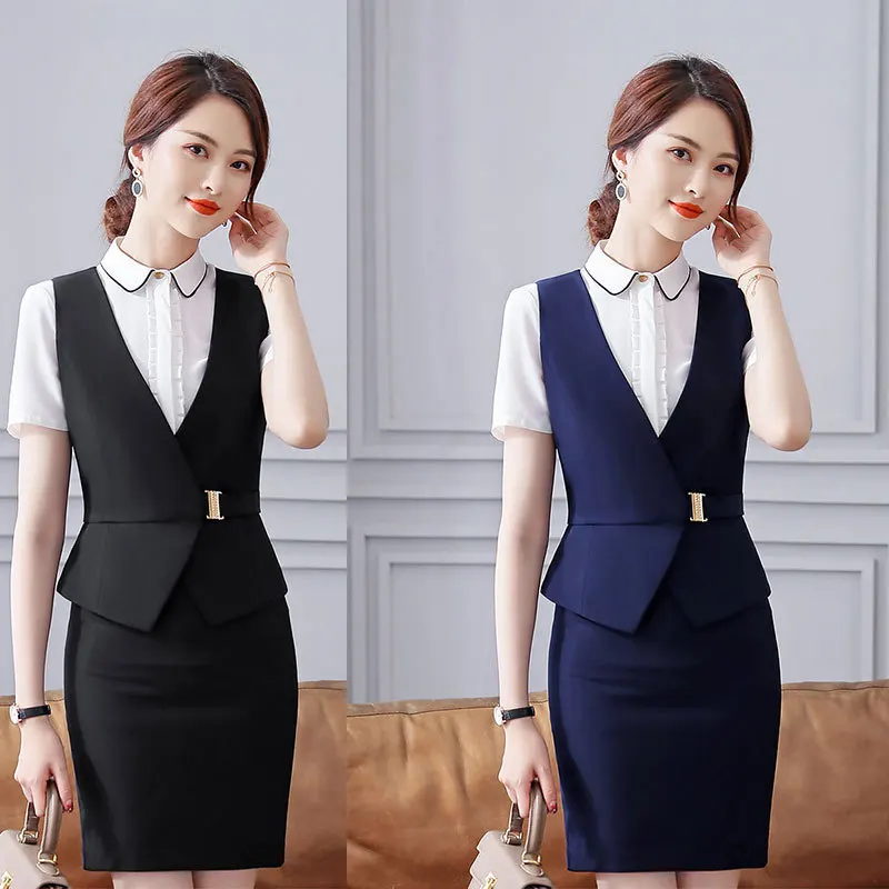

Women Elegant Formal Office Lady Work Wear Vest Waistcoat Tops Gilet V-Neck Belt Sleeveless Business Uniform Waitress Fashion