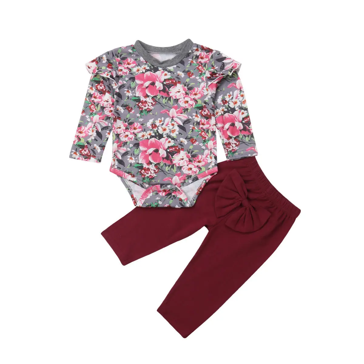 

2019 Fashion 2PCS Newborn Infant Baby Girls Floral Long Sleeve Tops Romper+Pants Outfits Set Clothes 0-24M