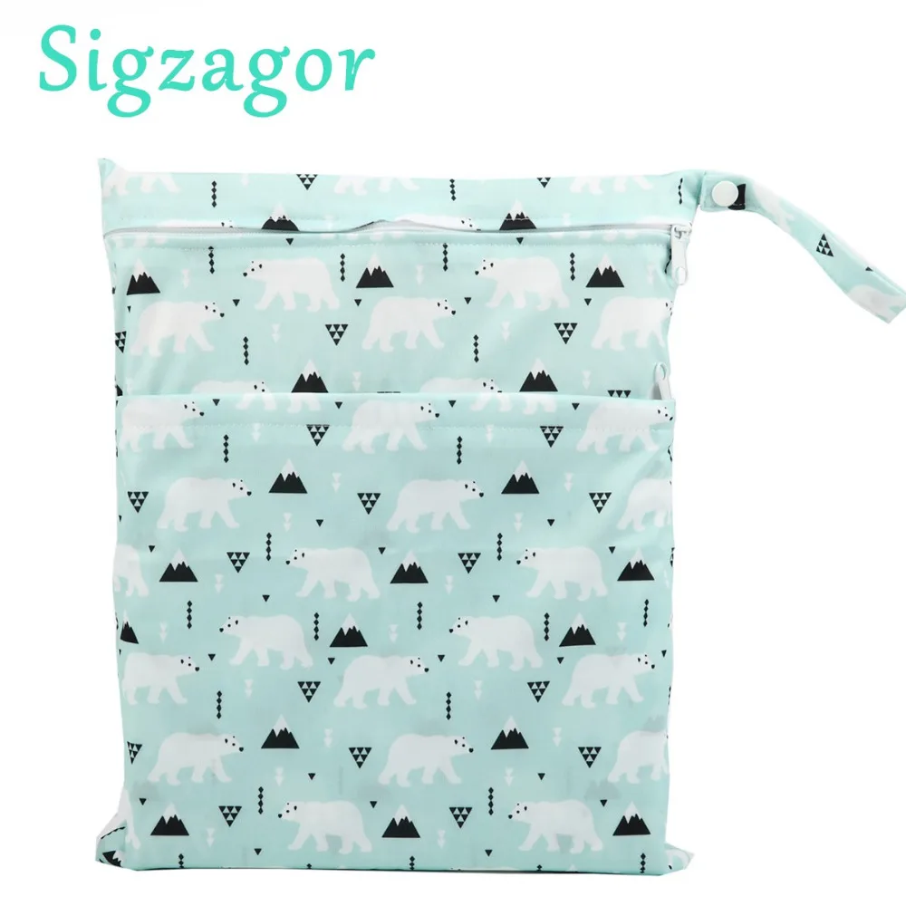 2 x Baby XL Waterproof Reusable Cloth Nappy Wet /& Dry Bags Swimmer Zipper Tote