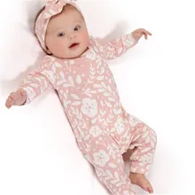 

2018 autumn style baby girls rompers Long sleeve pink one piece romper +Headband 2pcs Christmas baby clothes jumpsuit outfits