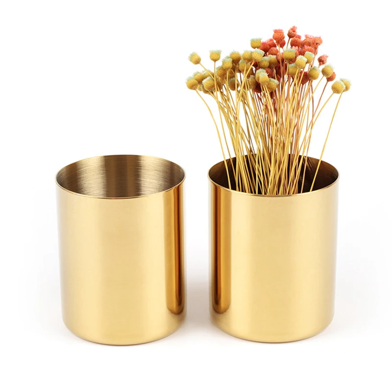 

Ins Nordic Style Gold Stainless Steel Cylinder Pen Holder For Desk Organizers And Stand Metal Pencil Pot Office Decor Supplies