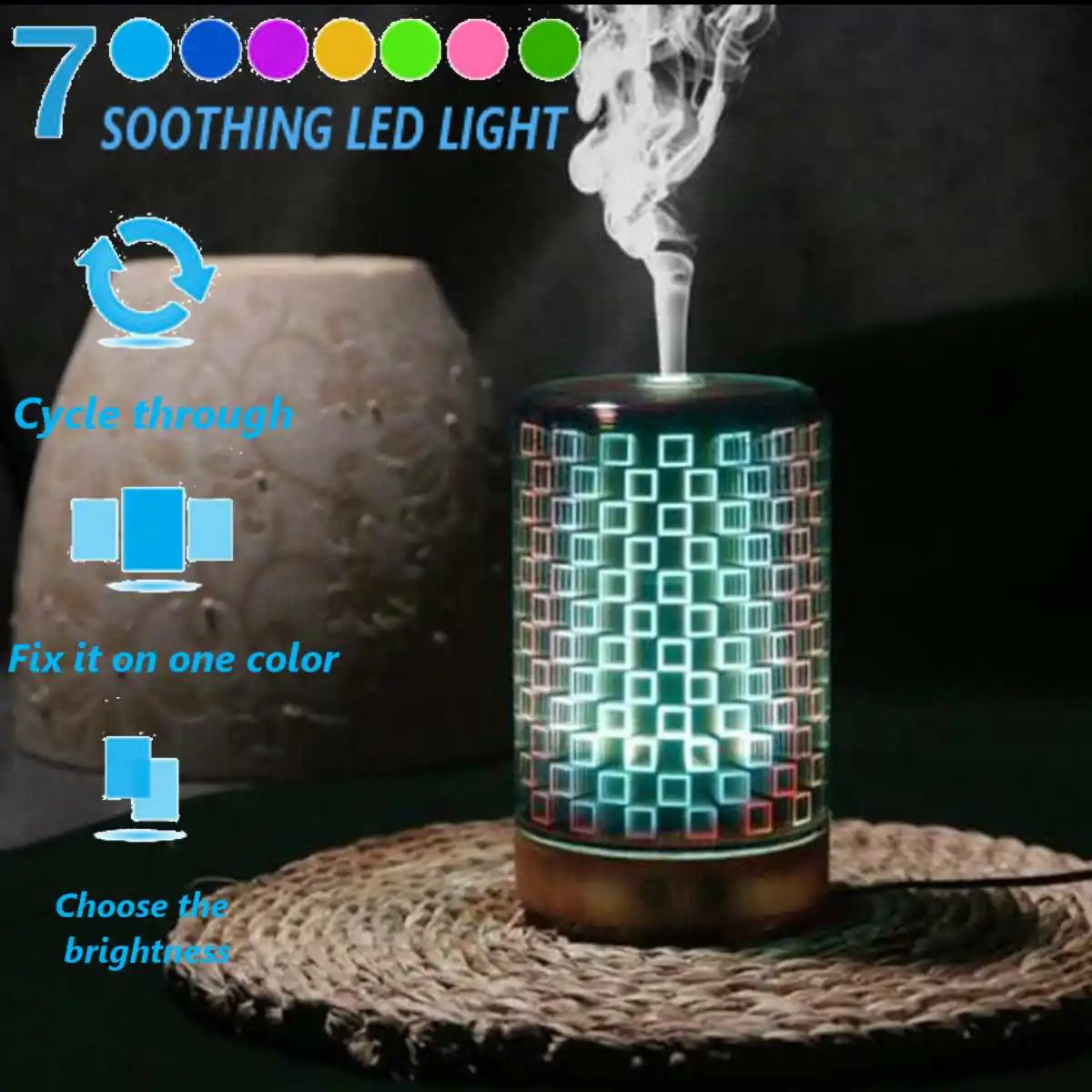 

100ml Aromatherapy Essential Oil Diffuser Electric Heating Air Humidifier Mirror Surface 7 Colors Changing LED Home Night Light