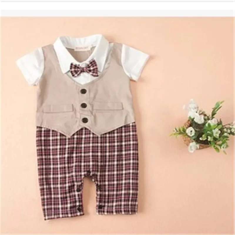 CANIS Summer Newborn Kids Baby Boy Infant Top Plaid Romper Jumpsuit Shorts Clothes Sets Outfits Formal Gentleman Wedding Suits