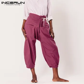 

2020 Men Thai Fisherman Pants Joggers Vintage Lace Up Solid Color Pockets Workout Yoga-pants Loose Casual Trousers Men INCERUN