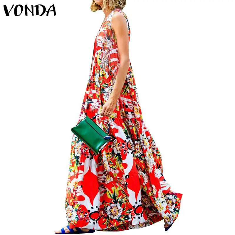 2019 VONDA المرأة ماكسي اللباس الصيف الشاطئ اللباس البوهيمي مثير V الرقبة عارضة فضفاض الزهور طباعة أكمام Vestido زائد حجم s-5XL 2019 VONDA المرأة ماكسي اللباس الصيف الشاطئ اللباس البوهيمي مثير V الرقبة عارضة فضفاض الزهور طباعة أكمام Vestido زائد حجم s-5XL