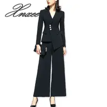 2 Pieces Set Formal Pant Suit with Pocket Women Work Wear Office Lady Uniform Style Business Jacket with Loose Pants