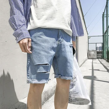 

Summer New Short Jeans Men Fashion Straight Casual Tear Hole Denim Five Pants Man Streetwear Trend Wild Hip Hop Loose Shorts