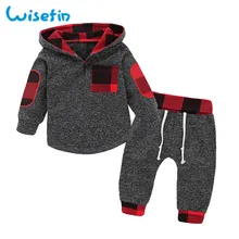 Wisefin/комплект одежды для новорожденных мальчиков; зимняя одежда в клетку для маленьких мальчиков; комплект одежды из 2 предметов с капюшоном для новорожденных; комплект одежды с длинными рукавами для мальчиков