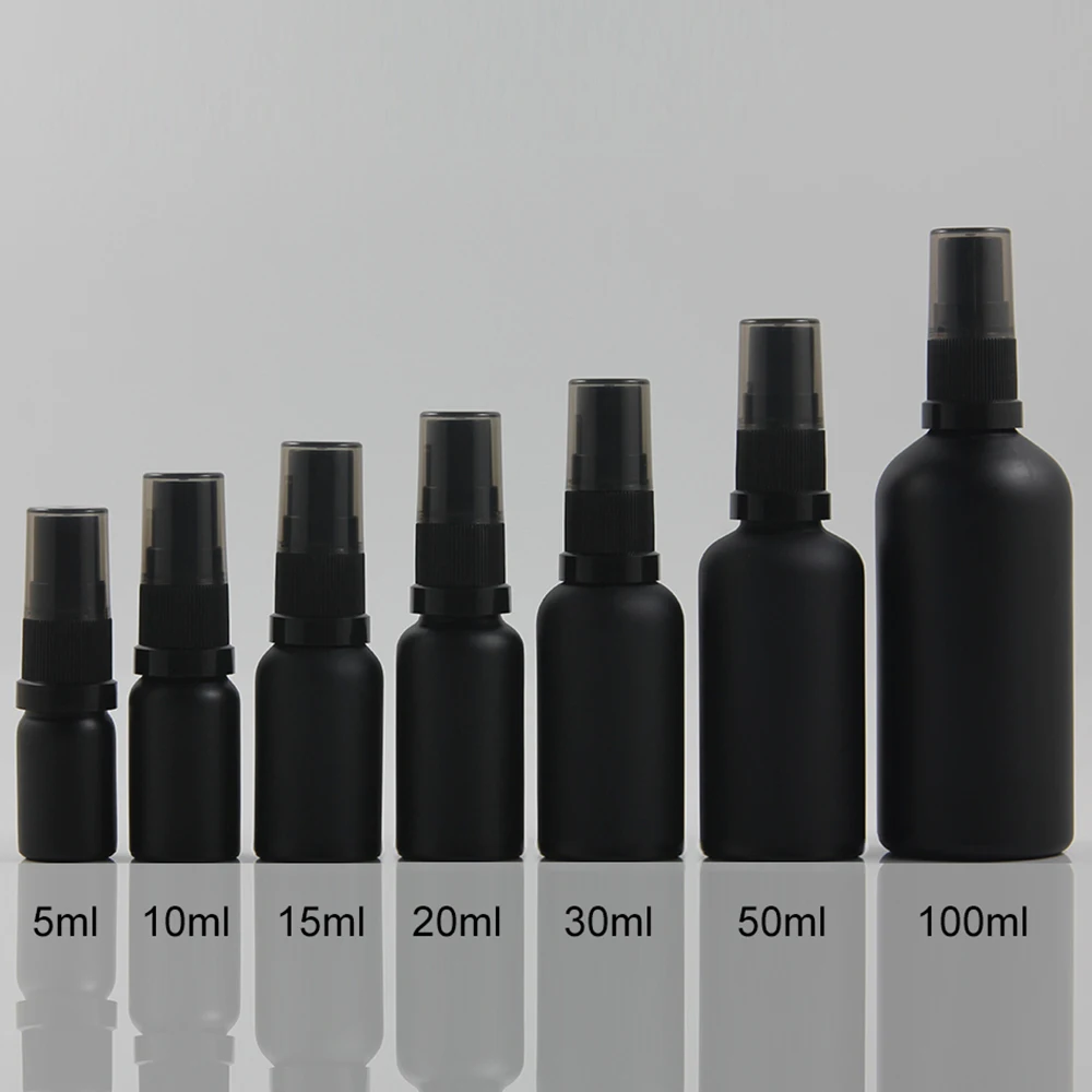 Download 20ml black frosted Glass lotion bottle with black plastic pump-in Refillable Bottles from Beauty ...