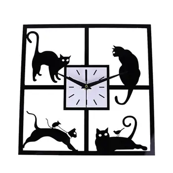 

1PCS Children's Wall Clock Hanging Silent Square Cat Shape Cartoon Living Room Bedroom Household Decoration Quartz Clock Gift