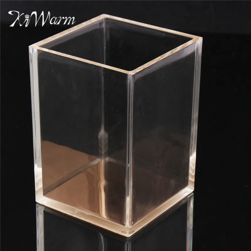 

KiWarm Acrylic Clear Gold Design Pen Pencil Ruler Ornament Craft Holder Cup Desktop Organizer Home Office Container Box