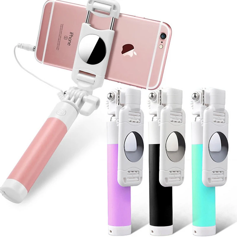 

Candy Colors 3.5MM AUX Wired Universal Selfie Stick For IPhone Samsung Huawei Xiaomi Phone Mini Foldable Tripod Mirror