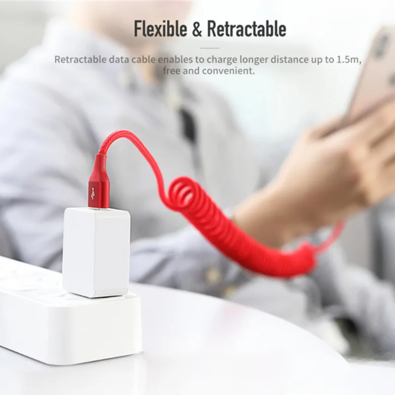 Rock USB кабель для Iphone X 7 6 6s 5 выдвижной пружинный быстрой зарядки и передачи данных