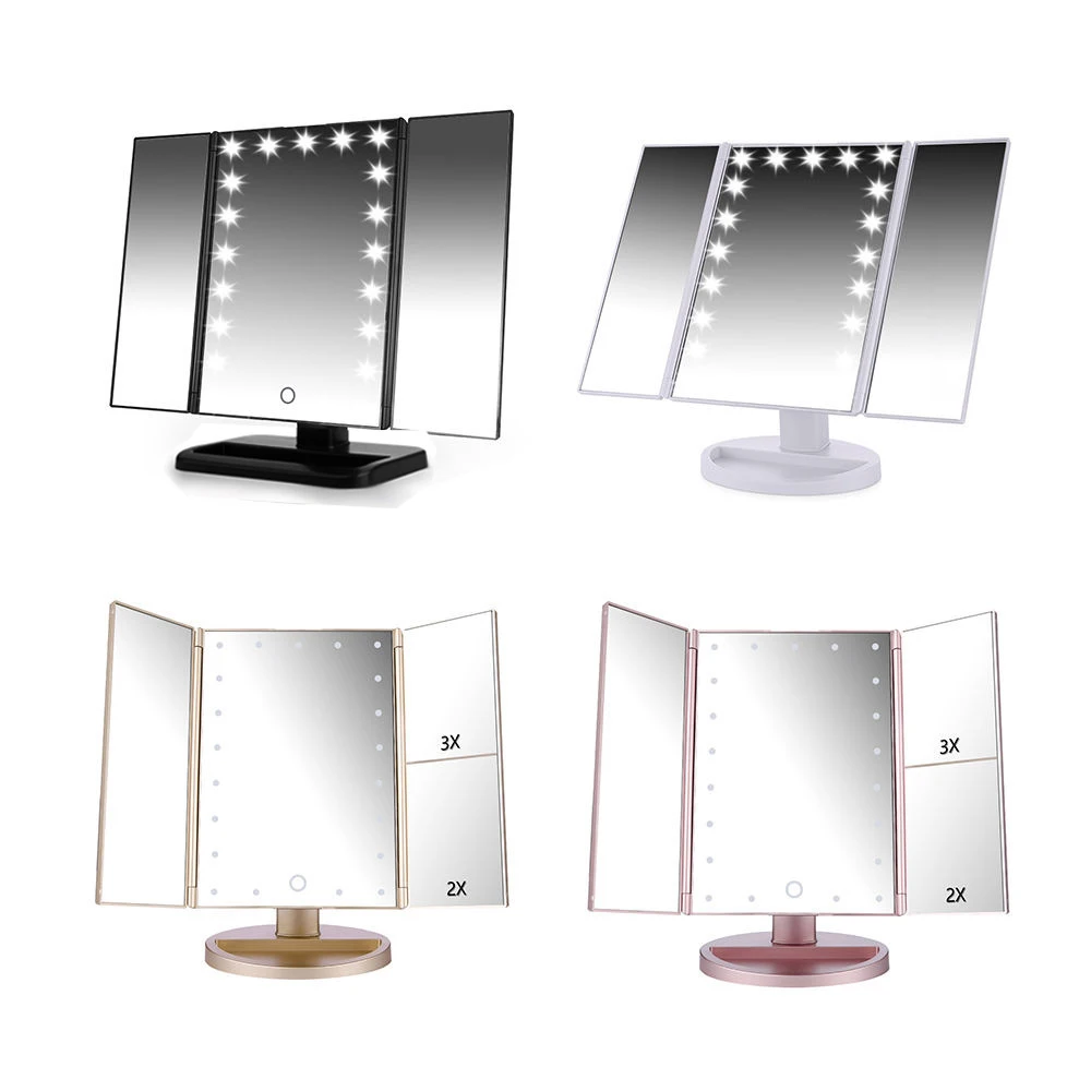 

Portable Travel Compact Pocket Mirrors Travel Fold Makeup Mirror Tri-Fold Makeup Mirror with 22LED Light
