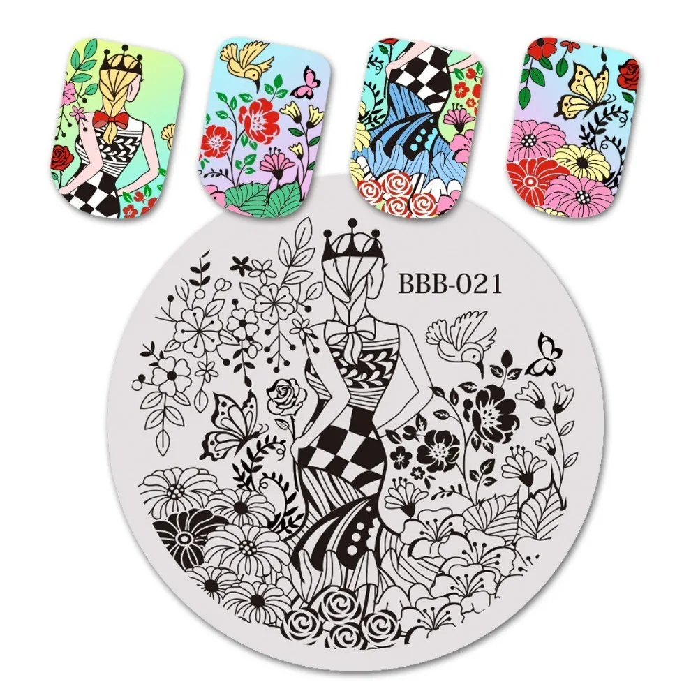 

BeautyBigBang Round stamping for nails Flower Girl Image nail stamper Nail Template nail stamping plates