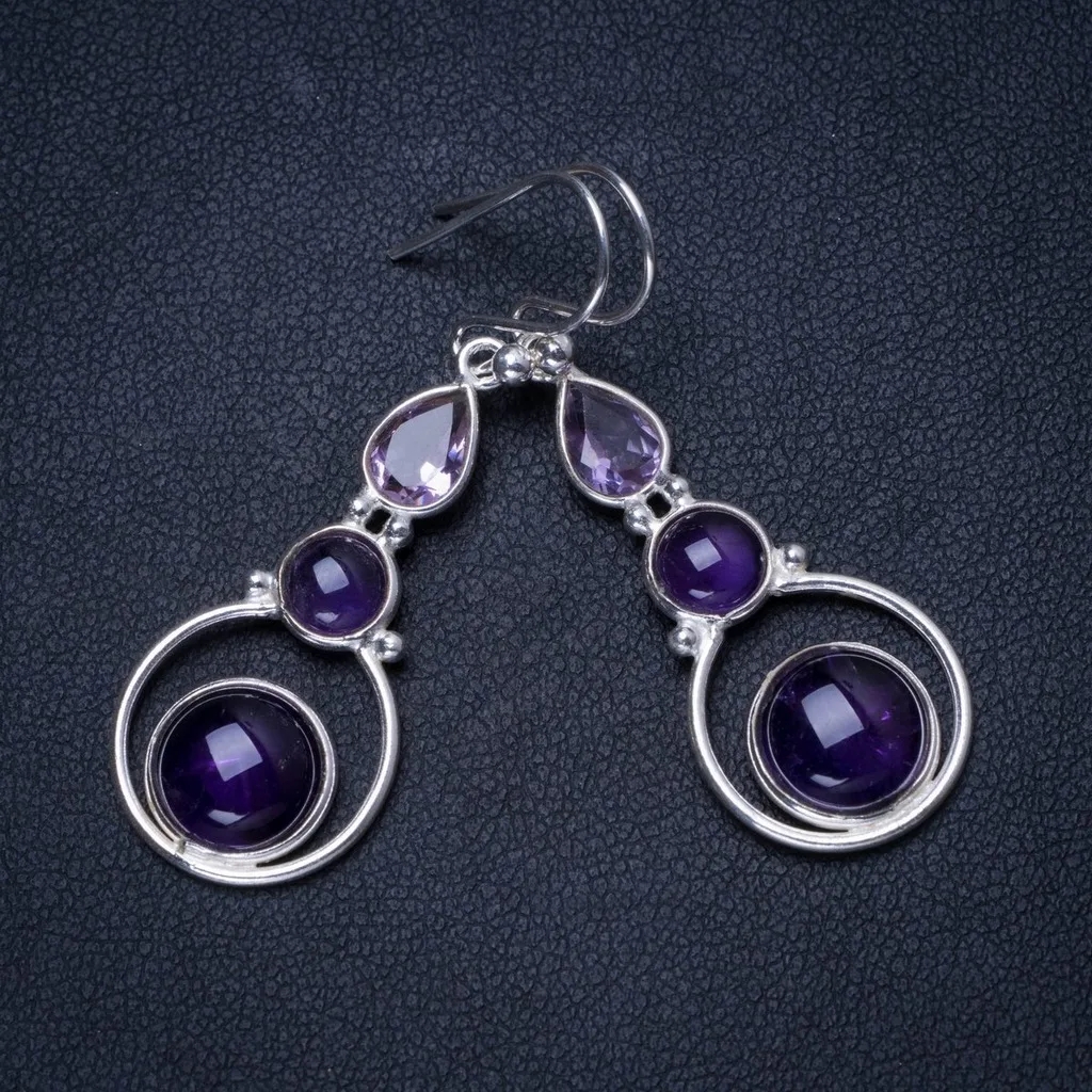 

Natural Amethyst Handmade Unique 925 Sterling Silver Earrings 1.75" X3661