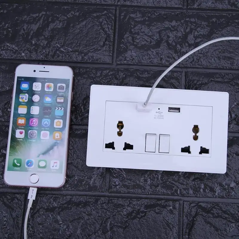 

2.1A Wall Socket Dual USB Port Power Adapter Outlets 2 USB ports Panel Universal Plug Multifunction Wall socket with Switch Hot