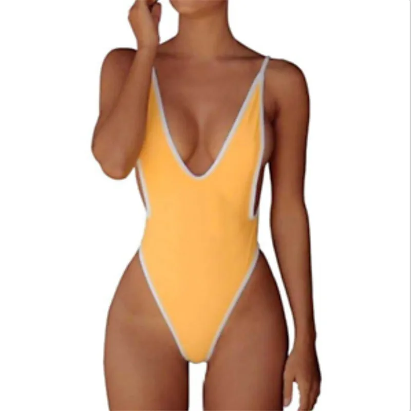 

Swimsuit Woman 2019 One Pieces Swimwear Red Yellow High Waisted Bathing Suit Push Up Swimming Suit Bather Girls Swimsuits