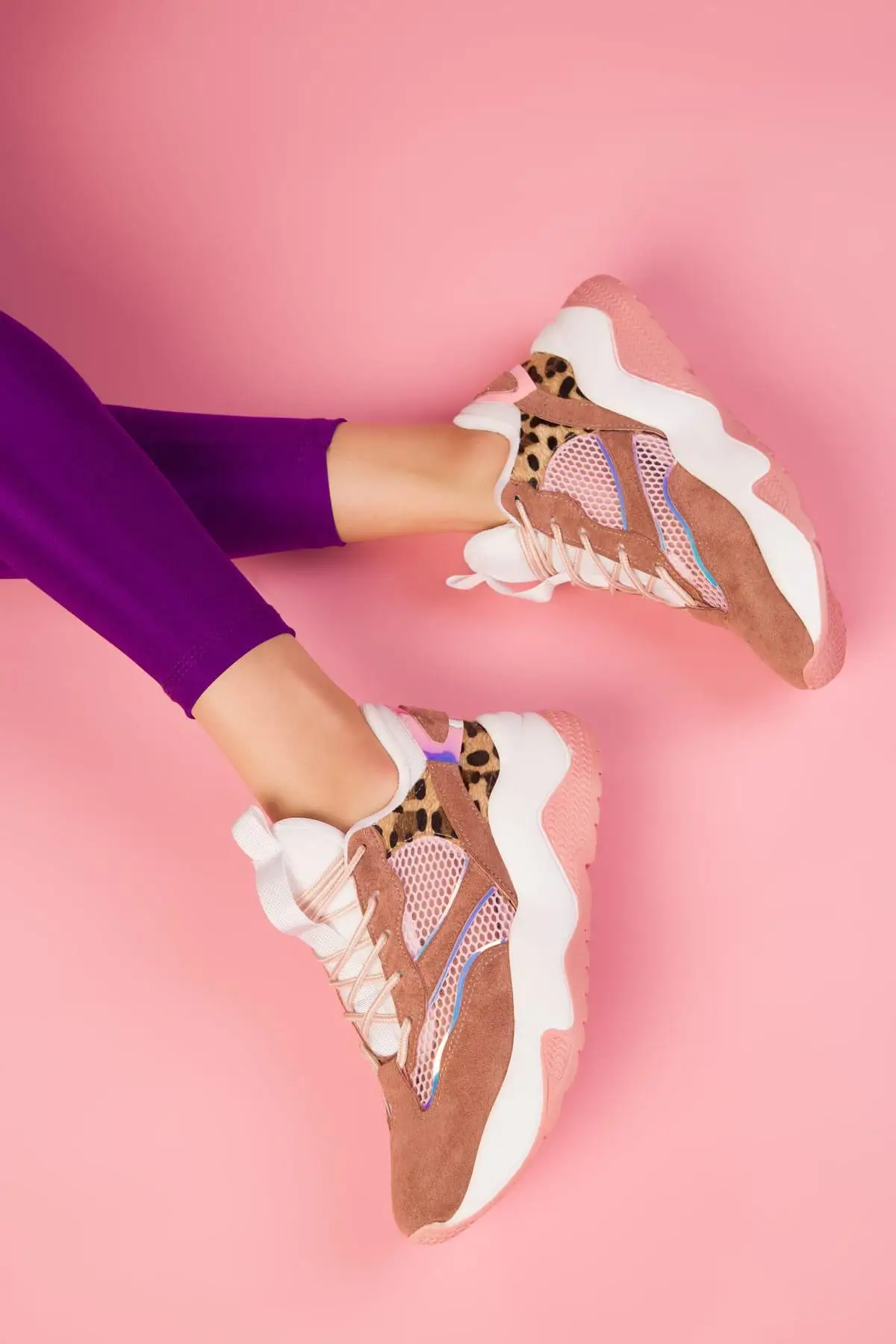 

Soho Fashion Chic Leopard Design Women Casual Sneakers Thick Platform Lace Up Sports Shoes 13125